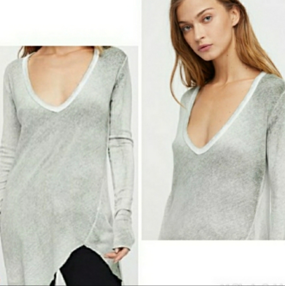 FREE PEOPLE Tee Tunic Light Wt Summer Beach Shirt Top Gray Black White XS (0-2)